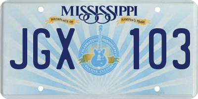 MS license plate JGX103