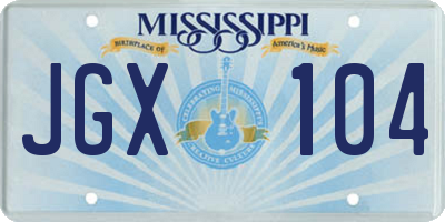 MS license plate JGX104