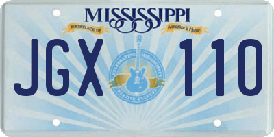 MS license plate JGX110