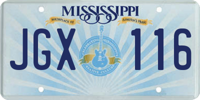 MS license plate JGX116