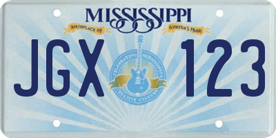 MS license plate JGX123