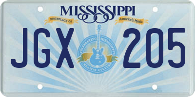 MS license plate JGX205