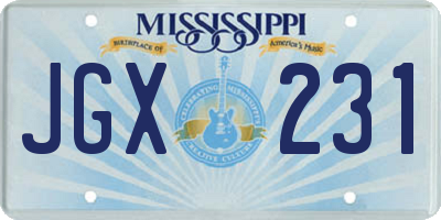 MS license plate JGX231