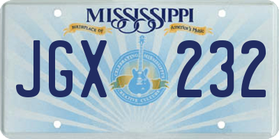 MS license plate JGX232