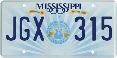 MS license plate JGX315