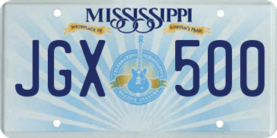 MS license plate JGX500
