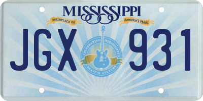MS license plate JGX931