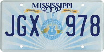 MS license plate JGX978