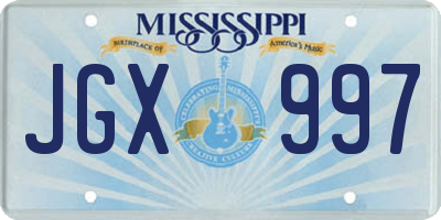 MS license plate JGX997