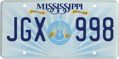 MS license plate JGX998