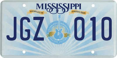 MS license plate JGZ010