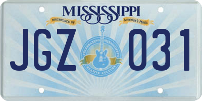 MS license plate JGZ031