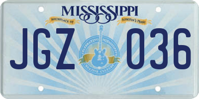 MS license plate JGZ036