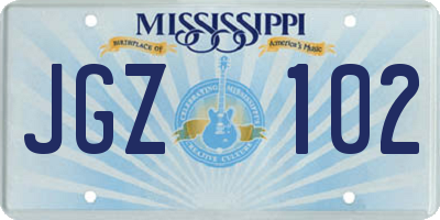 MS license plate JGZ102