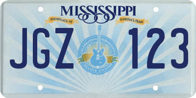 MS license plate JGZ123
