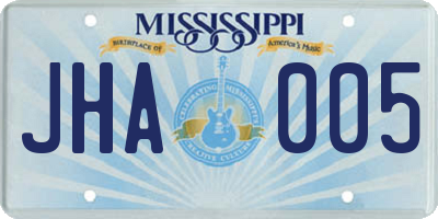 MS license plate JHA005