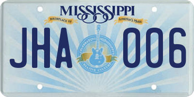 MS license plate JHA006