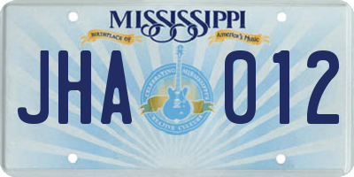 MS license plate JHA012