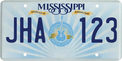 MS license plate JHA123