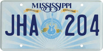 MS license plate JHA204