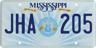 MS license plate JHA205