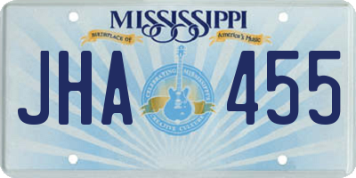 MS license plate JHA455