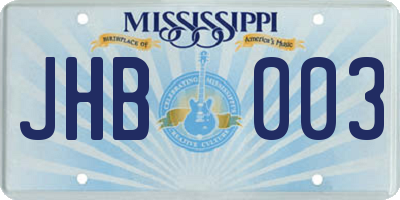 MS license plate JHB003