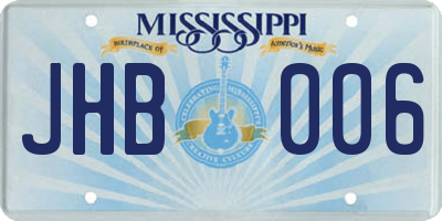 MS license plate JHB006