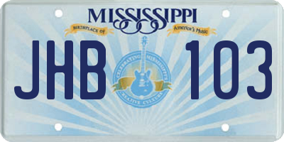 MS license plate JHB103