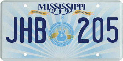 MS license plate JHB205