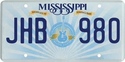 MS license plate JHB980