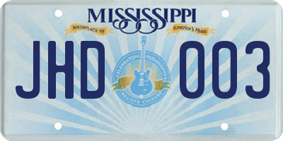 MS license plate JHD003