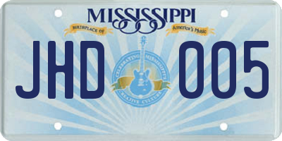 MS license plate JHD005