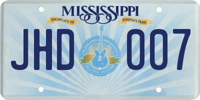 MS license plate JHD007