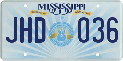 MS license plate JHD036