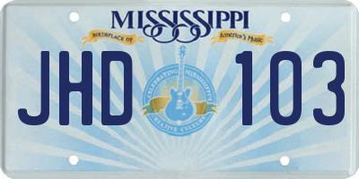 MS license plate JHD103