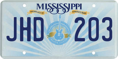 MS license plate JHD203