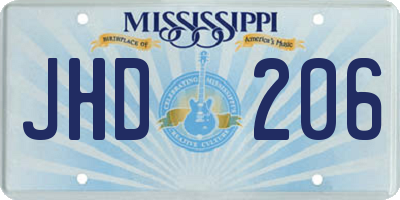 MS license plate JHD206