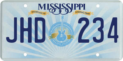 MS license plate JHD234