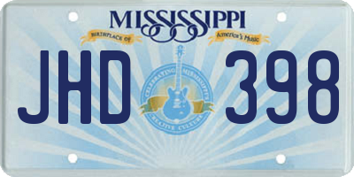 MS license plate JHD398