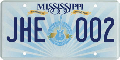 MS license plate JHE002