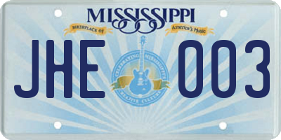 MS license plate JHE003