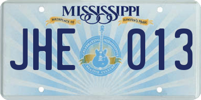 MS license plate JHE013