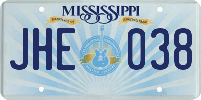 MS license plate JHE038