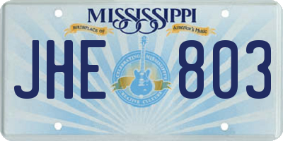 MS license plate JHE803