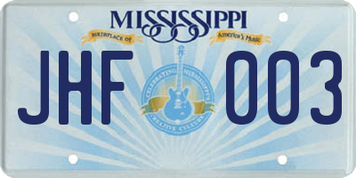 MS license plate JHF003