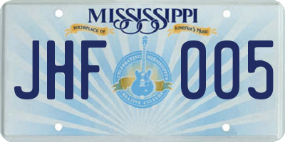 MS license plate JHF005