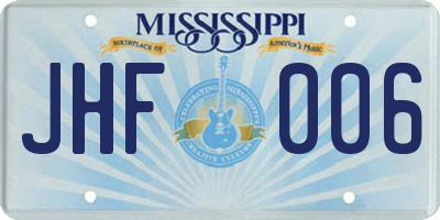 MS license plate JHF006