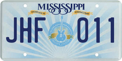 MS license plate JHF011