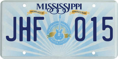 MS license plate JHF015